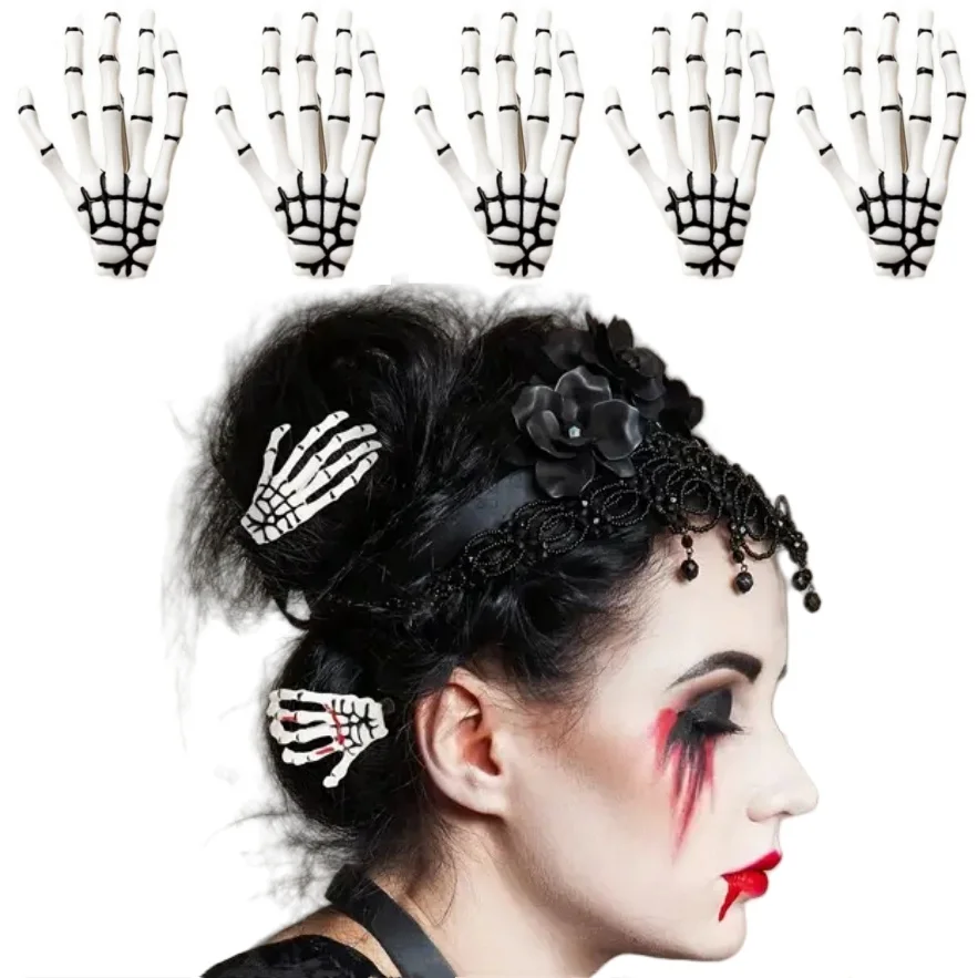 1-5 stücke Skeleton Hand Haar Clip Punk Scary Ghost Hand Haarnadel Halloween Horror Party Hairstyling Kostüm Dekoration Zubehör Image