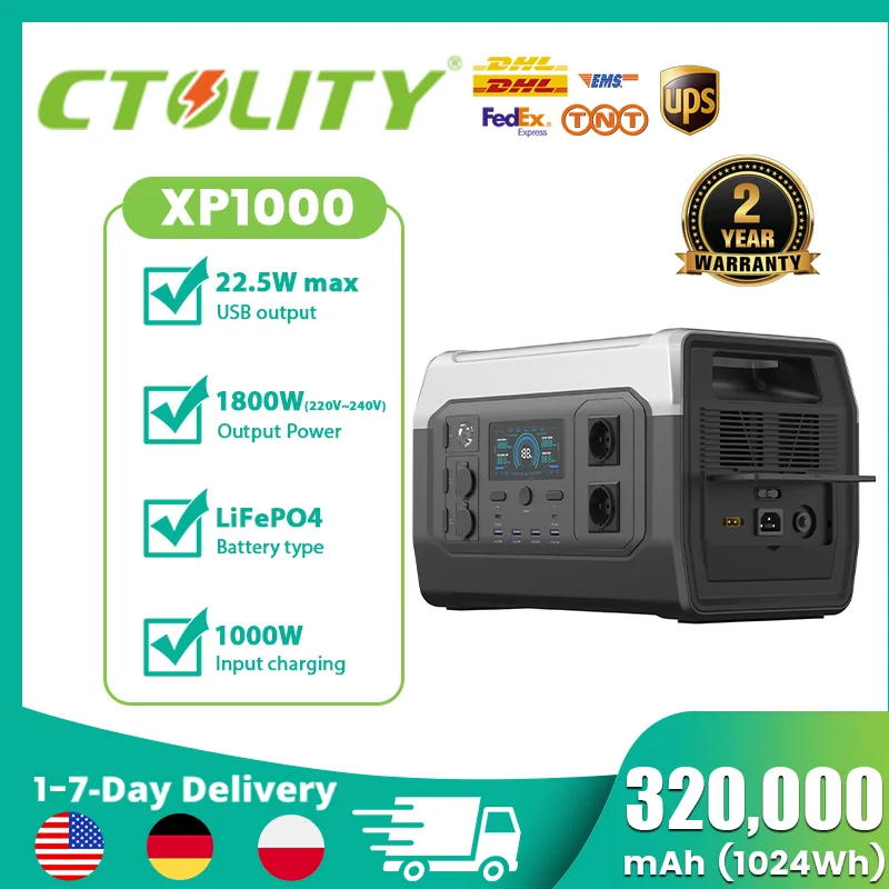 1800 W / 500 W / 200 W tragbares Kraftwerk, 3600 W / 1000 W / 400 W Spitzen-Powerbank, 1024 Wh / 345 Wh / 192 Wh LIfepo4-Akku, Camping Image