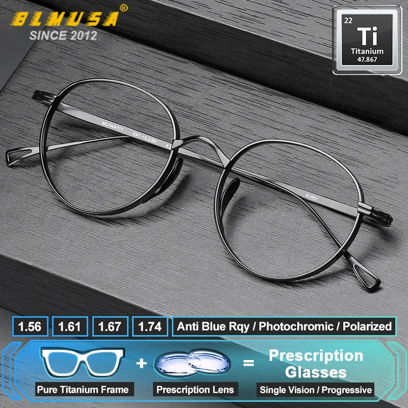 BLMUSA (S) Retro Reines Titan Progressive Brillen Hohe Qualität Männer Blau Licht Ray Photochrome Optische Brillen Image