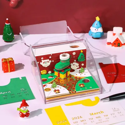 Omoshiroi Block Künstlerischer Block 3D-Notizblock Weihnachtsgeschenke 3D-Kalender 2026 3D-Notizblock Blocknotizen Desktop-Dekorationen Image