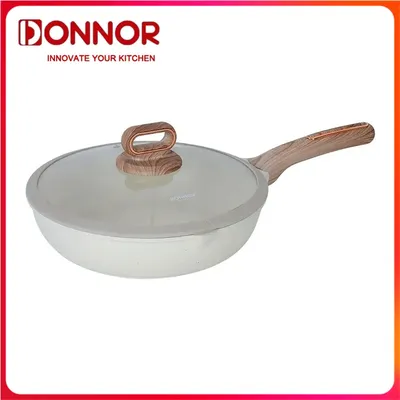DONNOR Nonstick Frying Pan with Lid Medical stone Frying pan 24/26/28cm Woks Omelette Pan Grilled Steak Pans Healthy Cookware