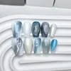 10 teile/beutel Aurora Blau Grau Verschmieren Katze Magnetische Handgemachte Presse Auf Nägel M/S Größe Kurze Sarg Volle Abdeckung abnehmbare Falsche Nägel