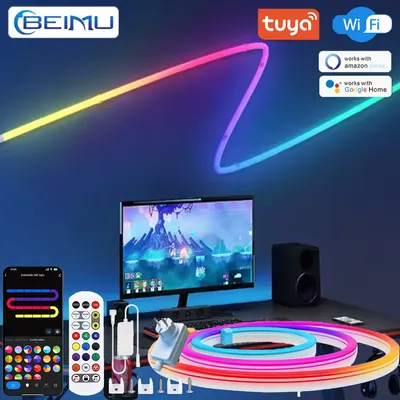 BEIMU TUYA RGBIC LED Neon Strip Lights 24V WIFI Waterproof Silicone With Alexa/Google Home/Smart Life APP Control For Home Decor