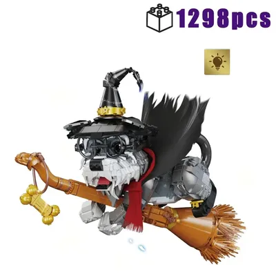 Zauberei-Hundemodell, 1298-teiliges Bausteine-Set, magischer Schnauzer-Pavillon mit LED-Leuchten, STEM-Spielzeug für Kinder und Erwachsene, kreatives Geschenk Image