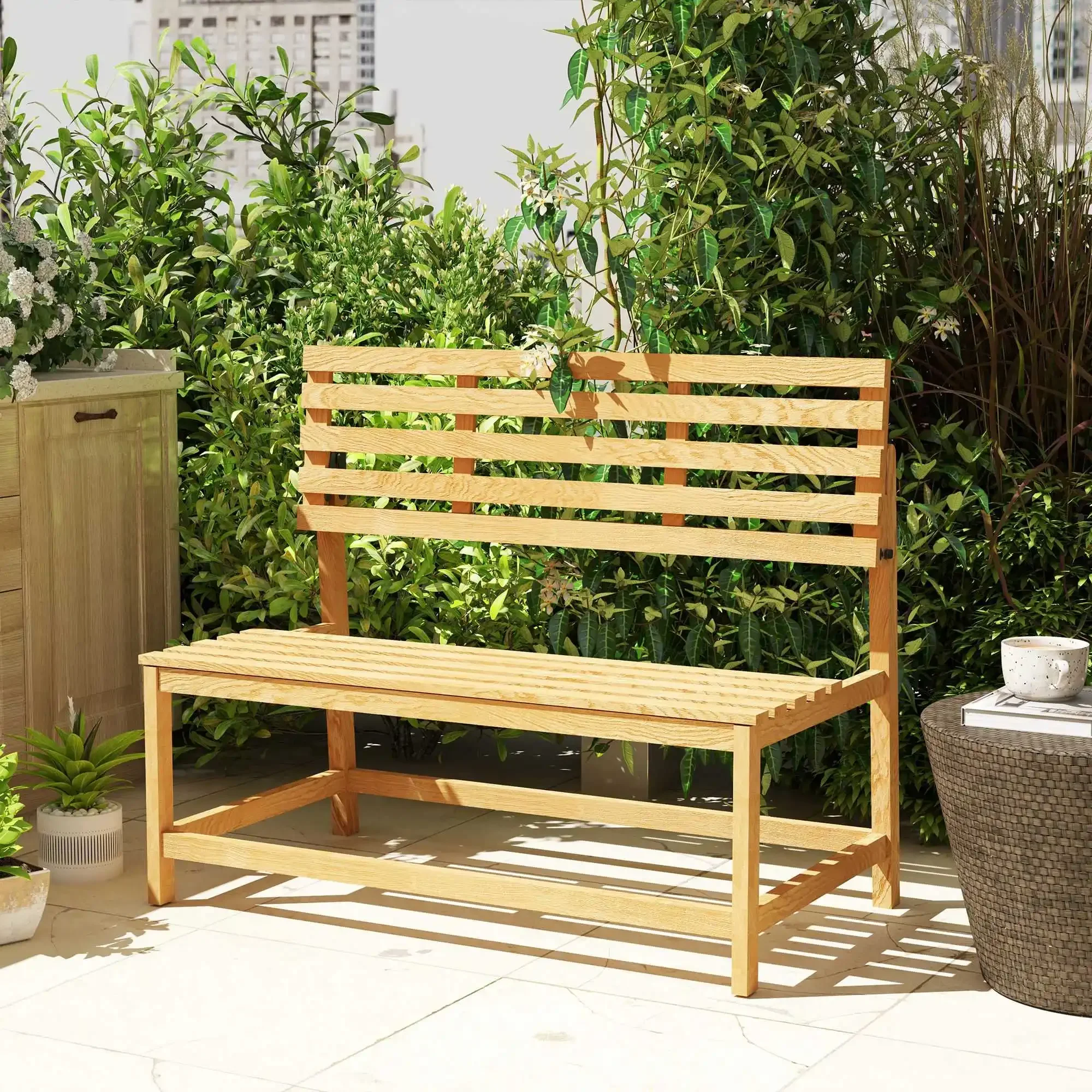 Banc de jardin 2 places avec dossier convertible, mobilier de jardin, capacité de charge 240 kg, 110x61x89 cm