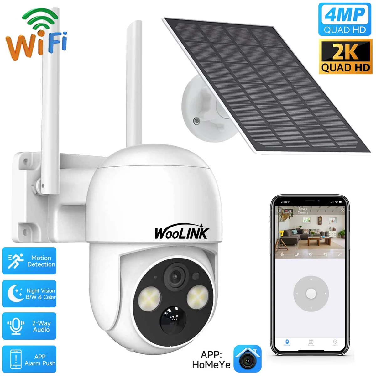 4MP HD Outdoor WiFi PTZ Kamera Solarbetriebene Überwachungskamera Eingebauter Akku mit Solarpanel Intelligenter Sicherheitsschutz Image