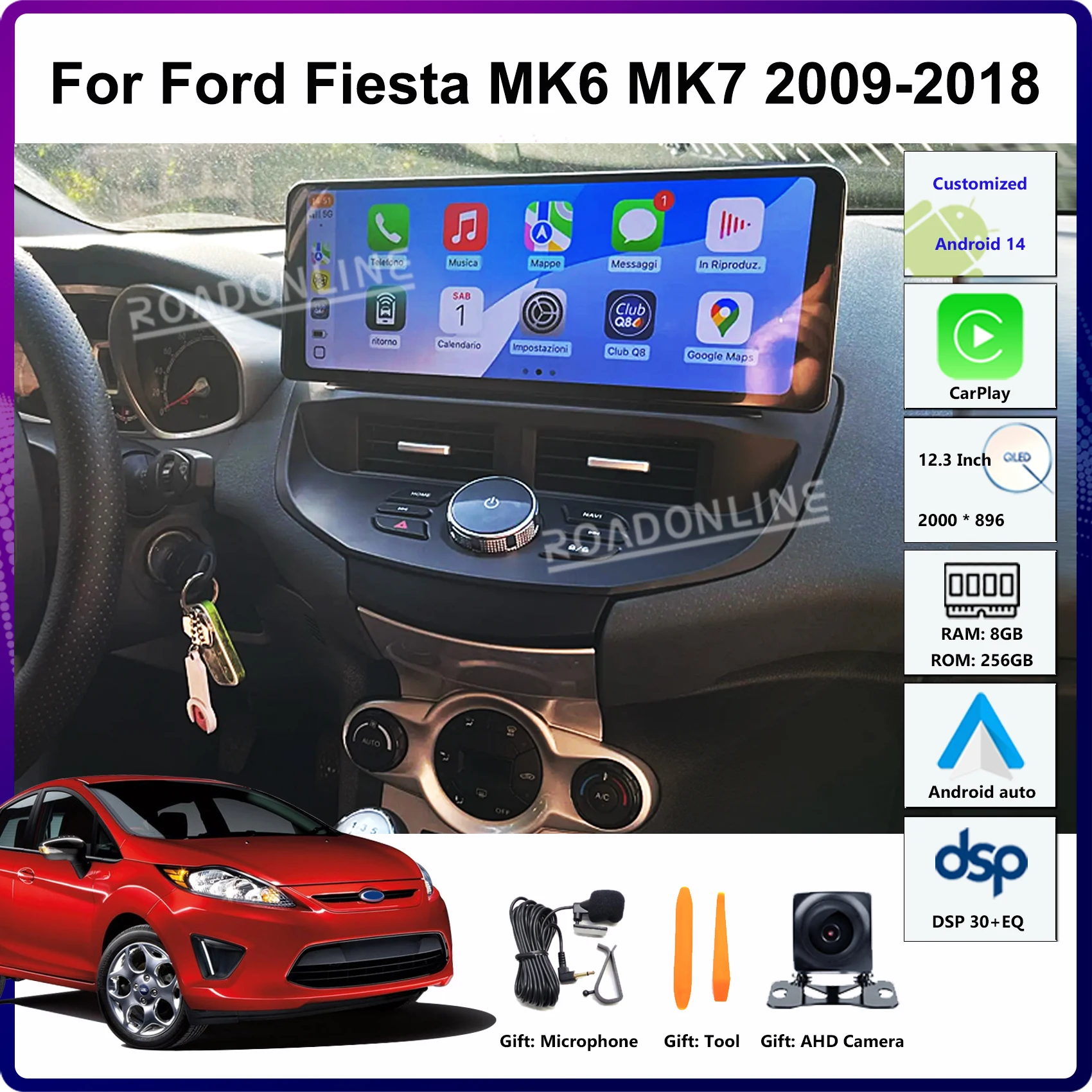 2-Farben-Rahmen 12,3 Zoll Android 14 für Ford Fiesta MK6 MK7 2009–2018 Autoradio-Radio-Empfänger Multimedia-Player GPS-Kopfeinheit Image