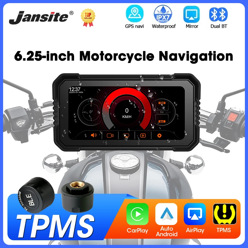 6,25 Zoll Motorrad GPS Navigation Wireless Carplay Android Auto IPX7 Wasserdichtes Display Dual Bluetooth Unterstützung TPMS Image