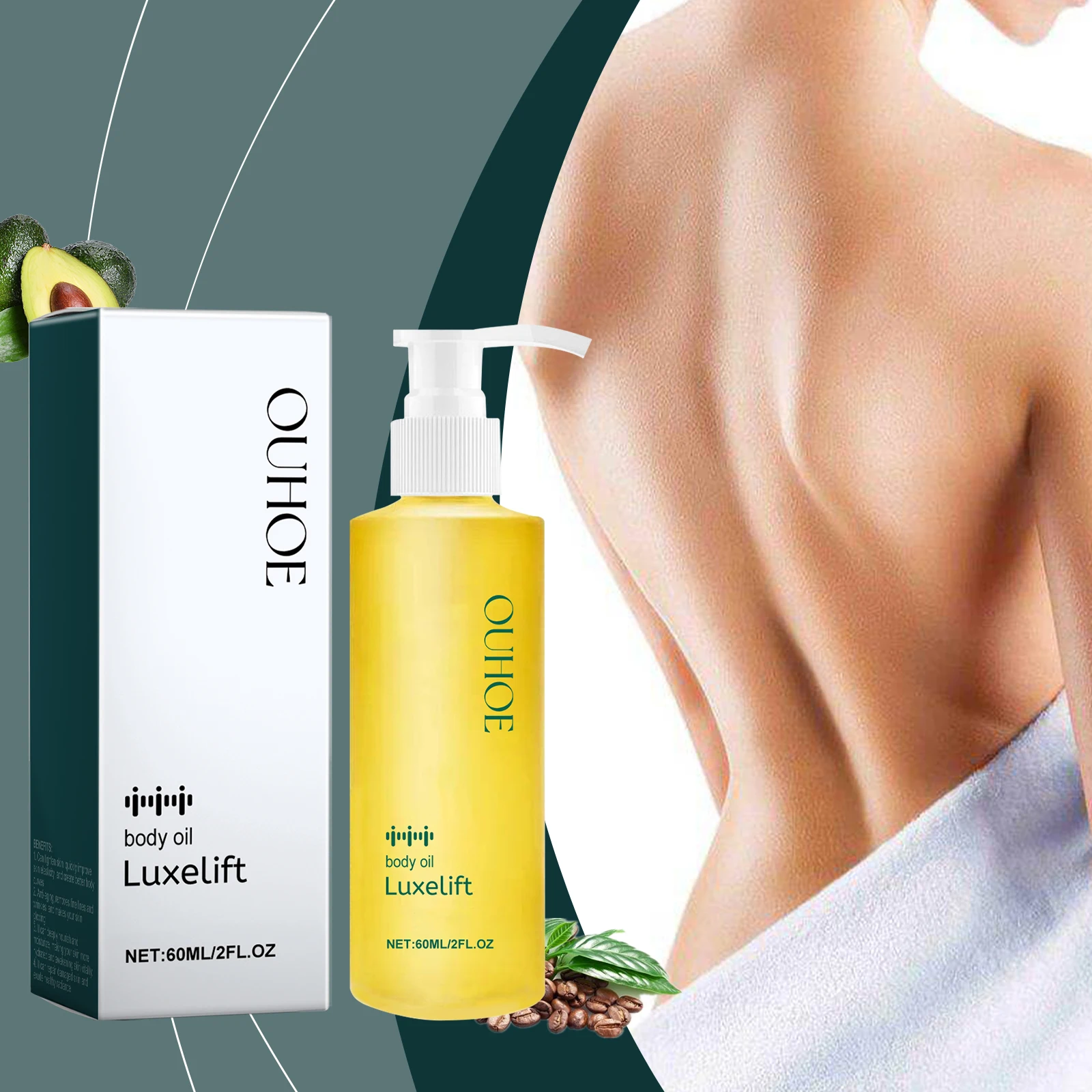 Körperöl, nährend, straffend, straffend, Bauch, Oberschenkel, Anti-Cellulite, verhindert Durchhängen, spendet tief feuchtigkeitsspendendes, straffendes Öl für die Haut Image
