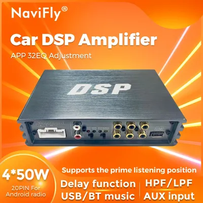Navifly Car DSP Amplifier Audio Digital Sound Processors 4*50W For Android Speaker Subwoofer Power Car Radio Stereo AUX Input BT