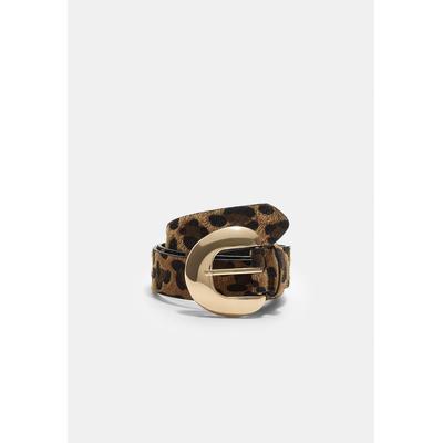 Stradivarius Leopard-print belt with crescent moon buckle Brown 34