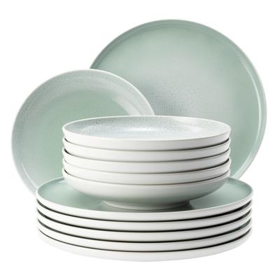 Tafelservice SELTMANN WEIDEN "Sento Home, Geschirr-Set, 12-teilig", aura mint, 12 tlg., Porzellan, Geschirr-Sets, Teller-Set, harmonisch geschwungene Form Image