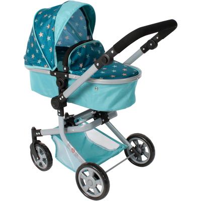 Kombi-Puppenwagen CHIC2000 "Mika", sternchen türkis, Puppenwagen, KinderB:41cm H:82cm T:73cm, Metall, Kunststoff, Stoff, mit schwenkbaren Vorderrädern, B:41cm H:82cm T:73cm