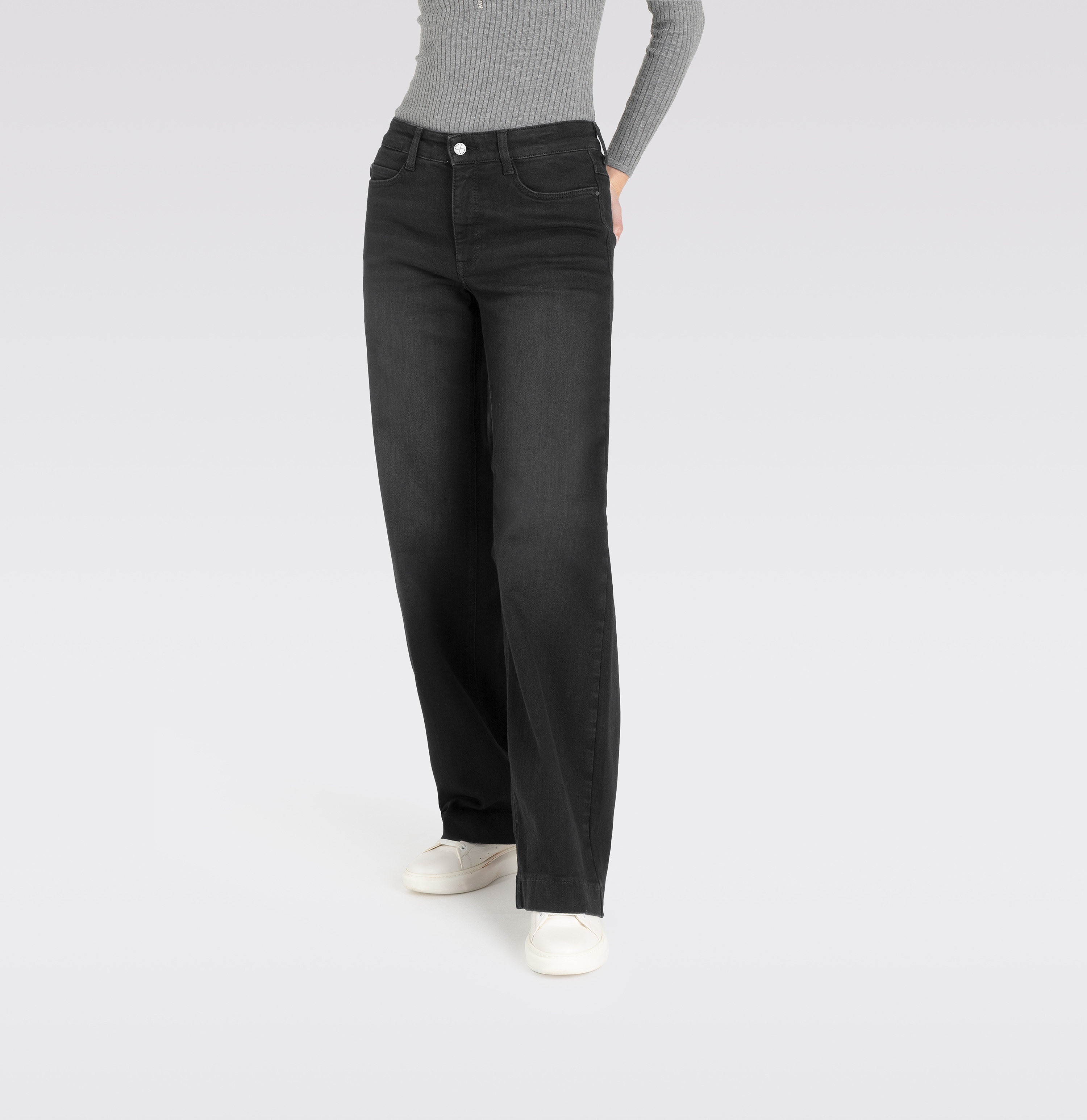 Weite Jeans MAC "Dream Wide authentic", Damen, Gr. 36, Länge 32, schwarz (commercial schwarz used was32), Denim/Jeans, Obermaterial: 90% Baumwolle, 7% Elastomultiester, 3% Elasthan, unifarben, straight fit lang, Jeans, mit formendem Shaping-Effekt