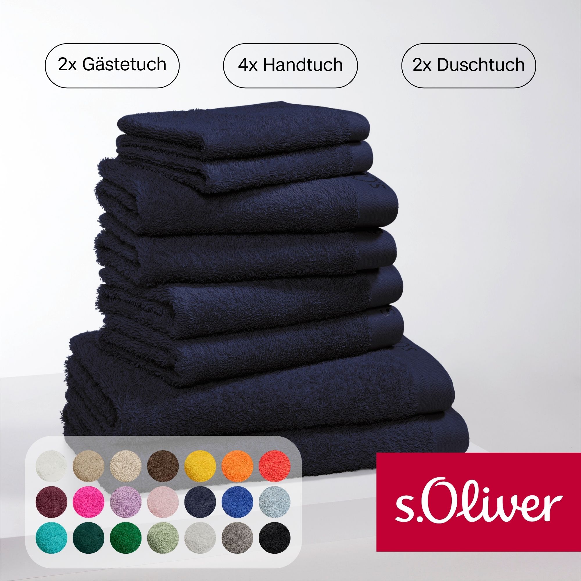 Handtuch Set S.OLIVER "s.Oliver, Premium Qualität, 600 gr/m²", blau (marineblau), 8 Stk., Walkfrottier, Walkfrottier, Obermaterial: 100% Baumwolle, Handtuch-Sets, 2 Gästetücher 30x50, 4 Handtücher 50x100, 2 Duschtücher 70x140