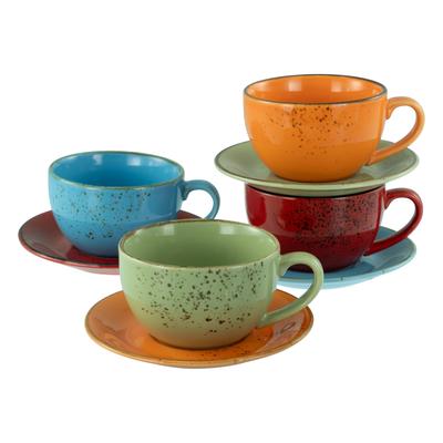 Cappuccinotasse CREATABLE "Nature Collection Mediterran, Cappuccino-Set, 8-tlg.", bunt, 8 tlg., Steinzeug, Trinkgefäße, Handwerklicher Look, Vintage Image
