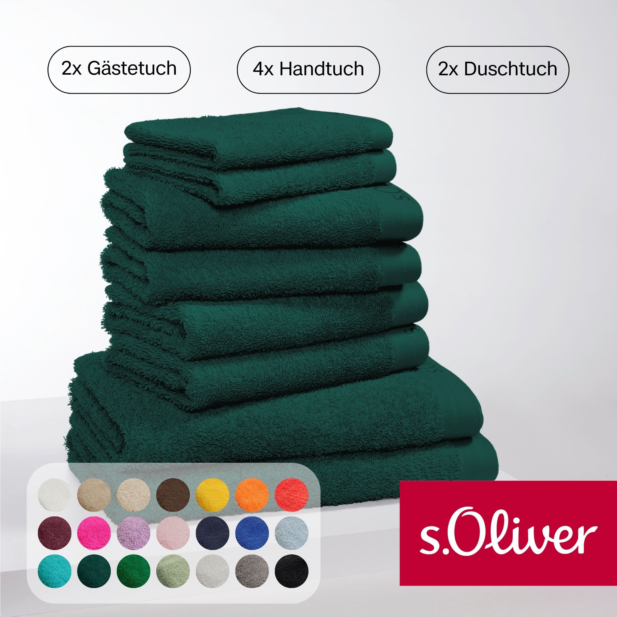 Handtuch Set S.OLIVER "s.Oliver, Premium Qualität, 600 gr/m²", grün (flaschengrün), 8 Stk., Walkfrottier, Walkfrottier, Obermaterial: 100% Baumwolle, Handtuch-Sets, 2 Gästetücher 30x50, 4 Handtücher 50x100, 2 Duschtücher 70x140