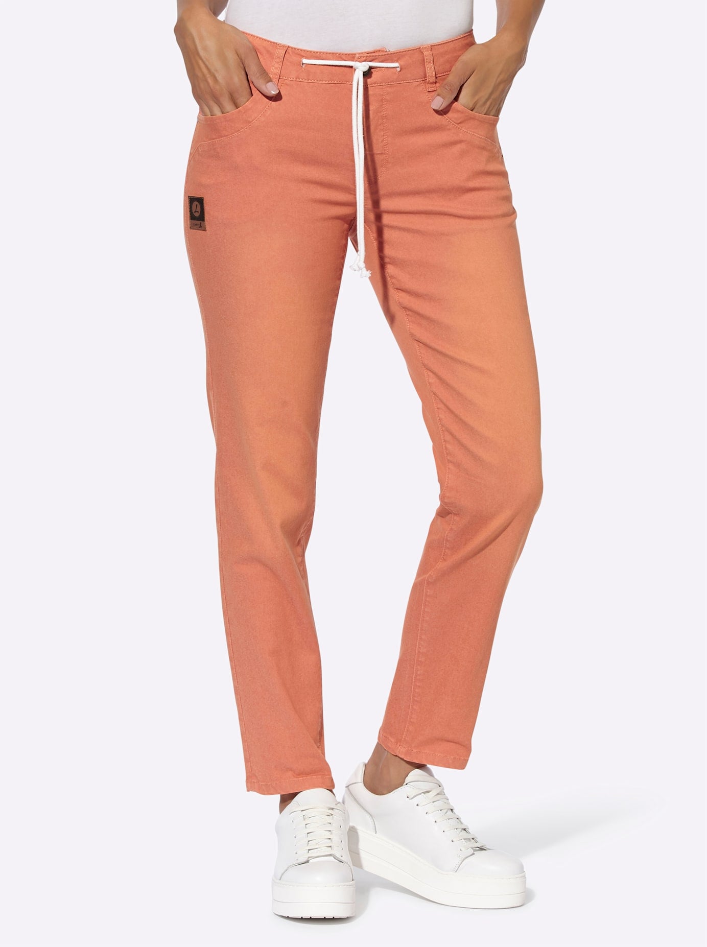 5-Pocket-Jeans CASUAL LOOKS, Damen, Gr. 19, Kurzgrößen, orange (papaya), 72% Baumwolle, 25% Polyester, 3% Elasthan, unifarben, lang, Jeans 5-Pocket-Jeans