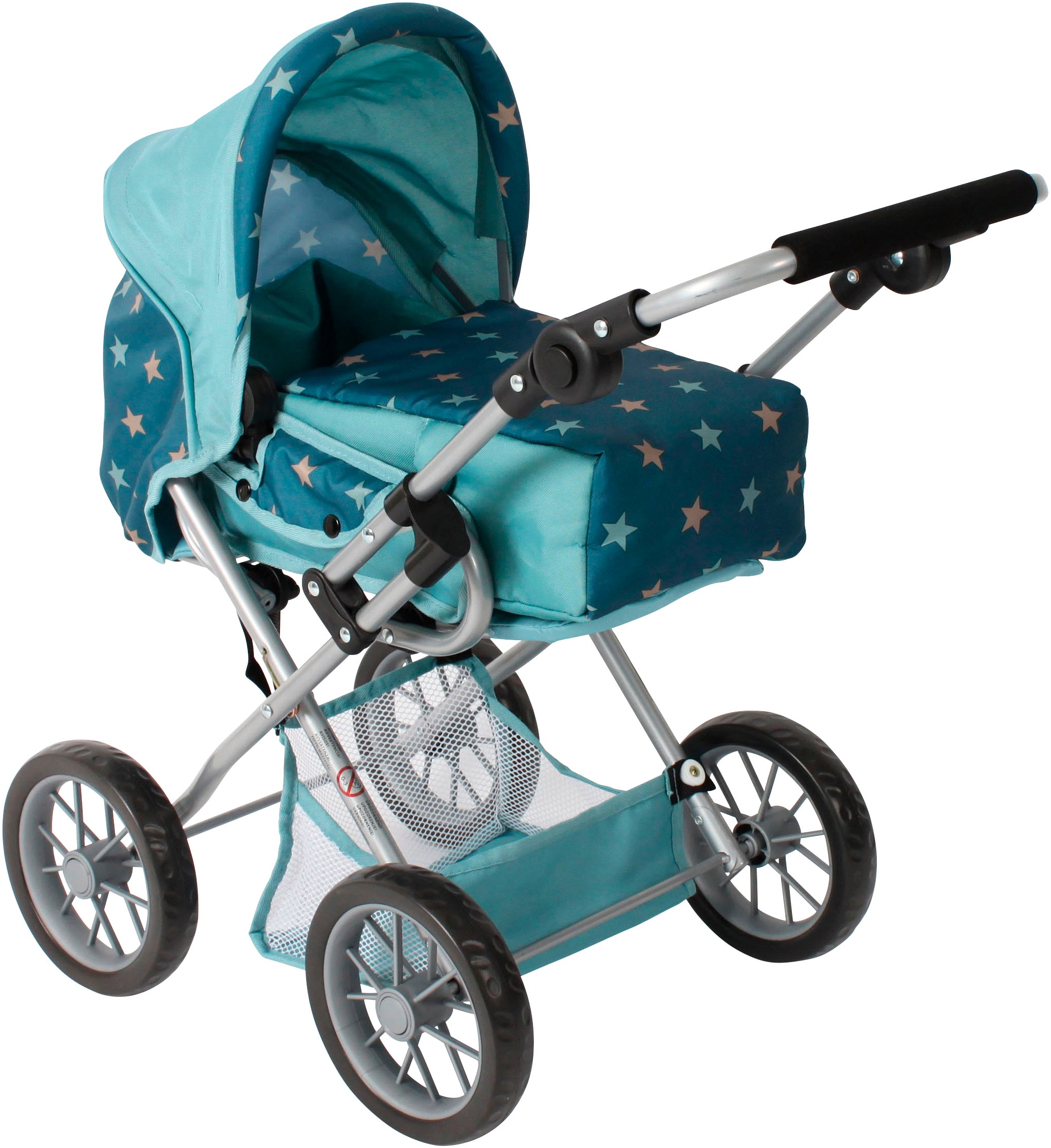 Kombi-Puppenwagen CHIC2000 "Leni", sternchen türkis, Puppenwagen, KinderB:37cm H:68cm T:64cm, Metall, Kunststoff, Stoff, mit herausnehmbarer Tragetasche, B:37cm H:68cm T:64cm Image