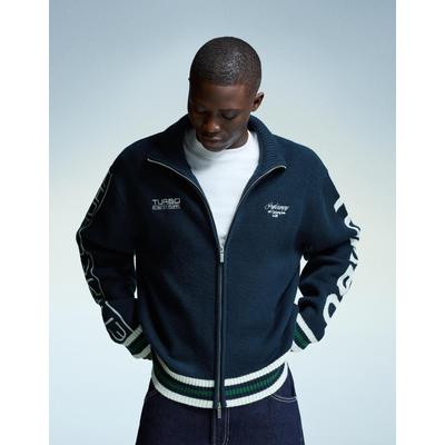 Bershka Embroidered Zip-Up Jacket Men Xs Blue
