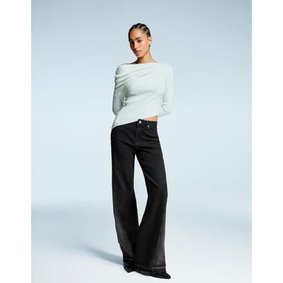 Bershka Contrast Flared Jeans Women 14 Black
