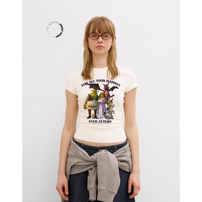Bershka Shrek Short Sleeve T-Shirt Women Xs Off White