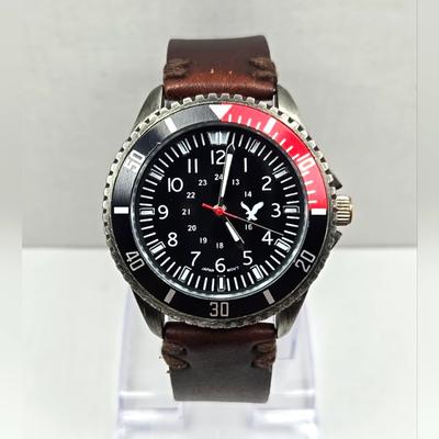 American Eagle Outfitters Accessories | American Eagle Outfitters Men Sport Brown Leather 42mm Quartz Watch 7 1/2" | Color: Black/Brown | Size: Os