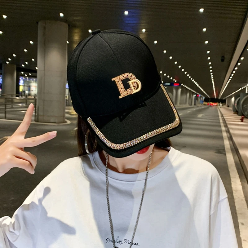 Frauen Baseball mützen Gold Strass steine glänzend m oder d lässig schwarz weiß Mode Baumwolle Snapback Hut HipHop şapka Kappen für Mädchen Image