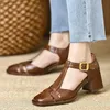 2025 neue Mode Klassiker Echtes Leder Sandalen Frau Dicke High Heels Sandalen Büro Damen Kleid Sommer Schuhe Heels Frauen