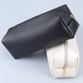 1PC Borsa per matite con cerniera in pelle PU Semplice custodia beige/nera per penne Borsa per cancelleria per scuola Mini astuccio per trucco