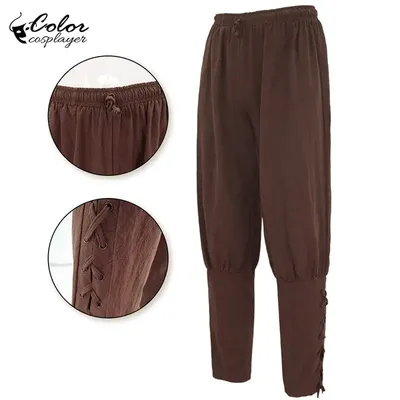 Farbe Cosplayer Piratenhose Mittelalterliche Hose Retro Knöchelbindungshose Piraten Cosplay Kostüm Das Renaissance Man Outfit Image