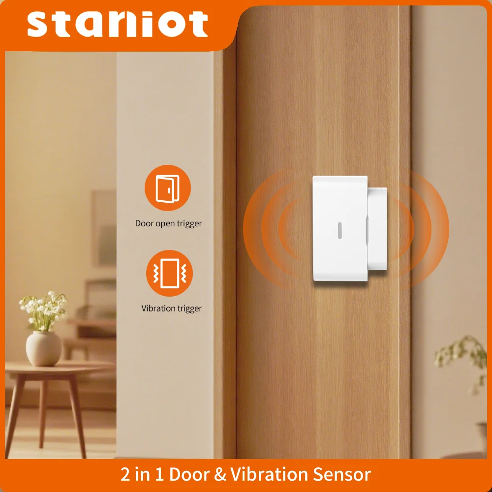 Staniot Tür Fenster Sensor Vibration Alarm Offene Tür Detektor 433 Mhz Notfall Taste Drahtlose Smart Tuya Sicherheit Alarm System Image