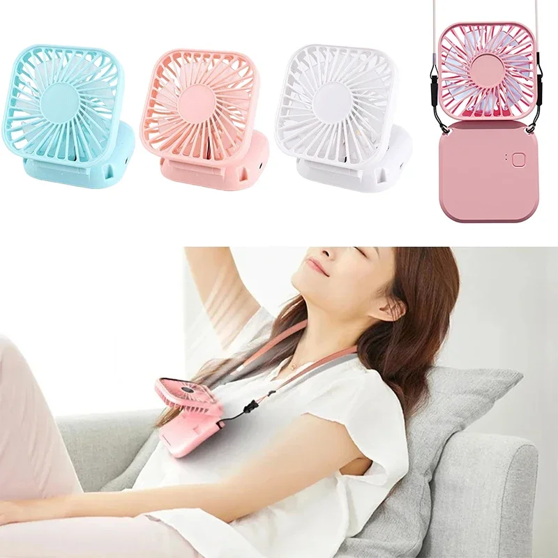Mini-Klappventilator mit hängendem Hals, faltbarer Handventilator, Mini-Klappventilator, persönlicher Ventilator, 3 Geschwindigkeiten, USB-Aufladung für Reisen, Kühlwerkzeug Image