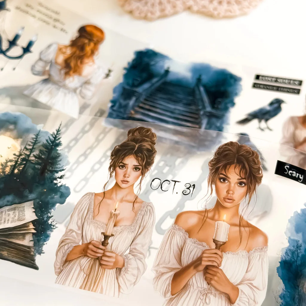 Ma. Journaling Dark Style Night Halloween Washi Masking Pet Tape Europäische und amerikanische Mädchen, Image