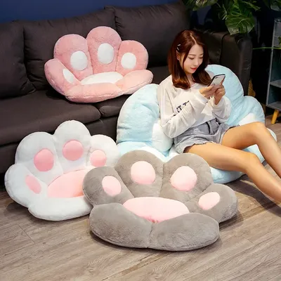 Tierisches Kindersitzkissen, Sofamatte, Plüschstuhlkissen, süße Katzenpfoten-Rückenkissen, Innenboden, Heimsofa, Winterdekoration, Geschenk Image
