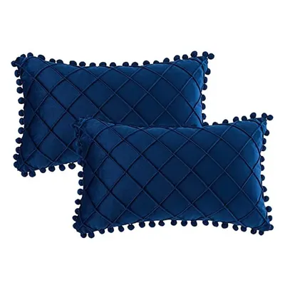 2er-Set dekorative Boho-Kissenbezüge für die Lendenwirbelsäule mit Bommeln, samtkarierter rechteckiger Kissenbezug für Couch, Sofa, Schlafzimmer, Auto Image