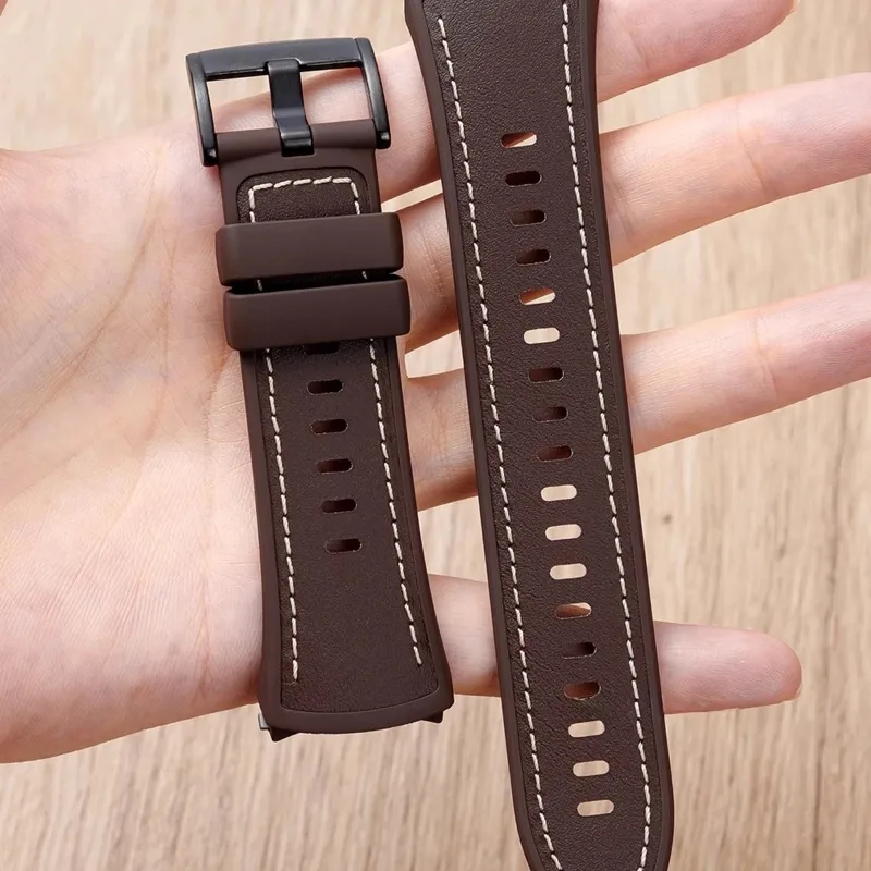 Leder-Silikonarmband für Huawei Watch 5 46 mm 42 mm, weiches Gummi-Armband für Huawei Watch 5 46 mm 42 mm Smartwatch-Armband Image