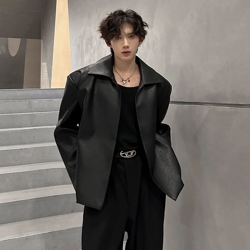 Hübsche Mode ohne Knöpfe PU-Lederjacke Herren Damen Motorrad Kunstlederjacke Frühling Herbst Ledermantel Image