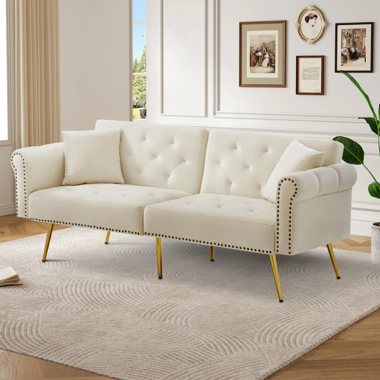 Anajqaqia173x75x70cm 2-Sitzer-Schlafsofa, mit Samt überzogenes Schlafsofa, Rückenlehne mit 3-Stufen-Verstellung und Metallfüßen. Stilvolles Sofa Image