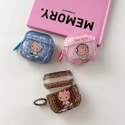 Kopfhörerhülle für Airpods 4 Pro 2 1 2 3, niedlicher Sanrio Hello Kitty Leopardenmuster, kabellose Bluetooth-Headset-Schutzhülle Image