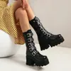 Neue Mode Punk Frauen Stiefel Damen Cosplay Hohe Stiefel Komfort Lange Röhre Leder Stiefel Plattform Keile Frauen Schuhe Gothic Stil