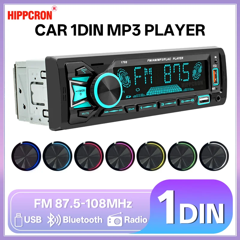 HIPPCRON Auto Srereo 1din Radio Bluetooth MP3 Player FM Empfänger Mit Fernbedienung USB Lade AUX/USB/TF Karte In Dash Kit