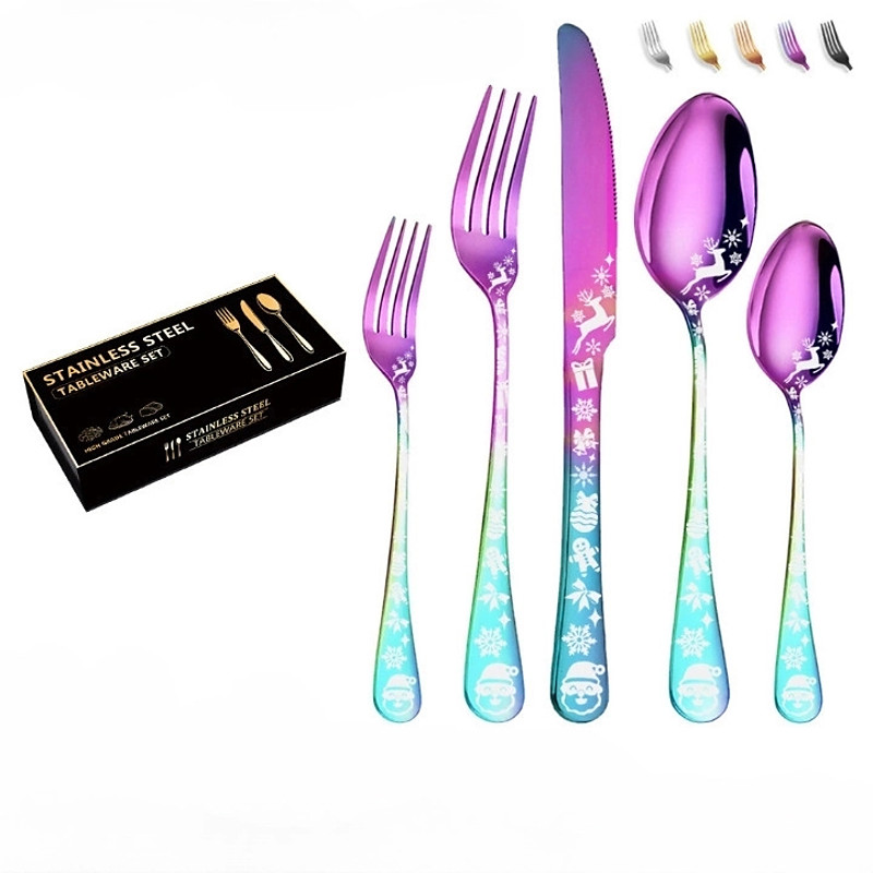 20/40 Piece Christmas Tableware Set for 8, Black Flatware set Service for 8,Unique Christmas Tree Snowflake Pattern DesignSatin Finish Cutlery for 8,Dishwasher Safe