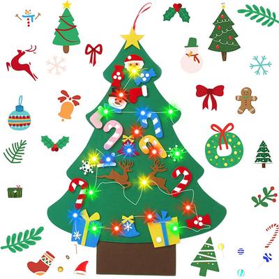 DIY Felt Christmas Tree with Lights, 30 Detachable Ornaments 40 Colorful LED Lights, Craft for DIY Christmas Decorations for Toddlers, Xmas Gifts, Door Wall Hanging