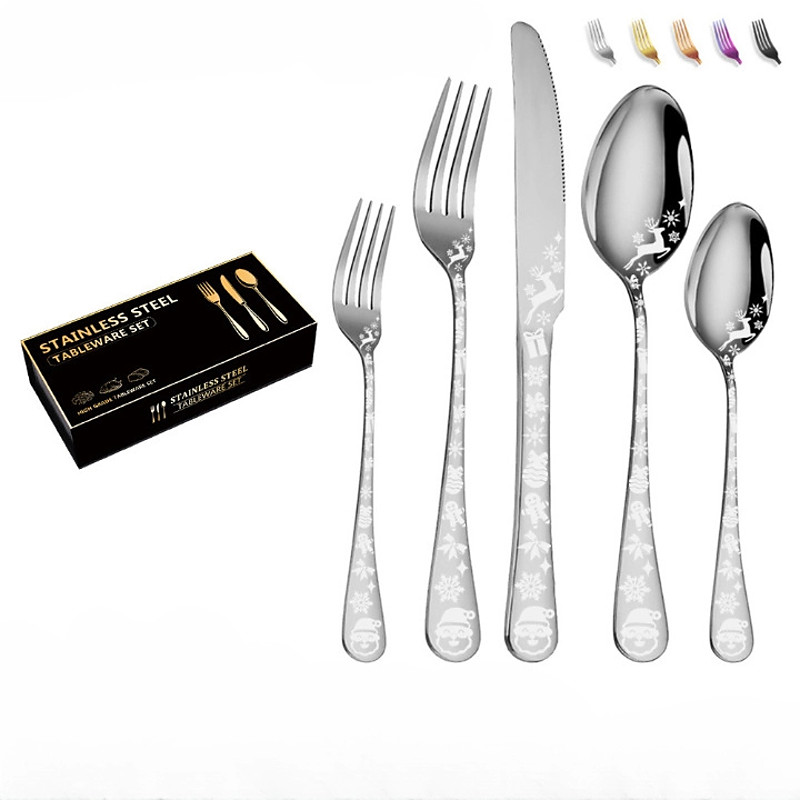 20/40 Piece Christmas Tableware Set for 8, Black Flatware set Service for 8,Unique Christmas Tree Snowflake Pattern DesignSatin Finish Cutlery for 8,Dishwasher Safe