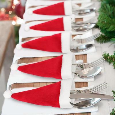 10pcs Christmas Tableware Decoration Knife and Fork Covers Wine Bottle Caps Kitchen Tools Accessories 10 pcs