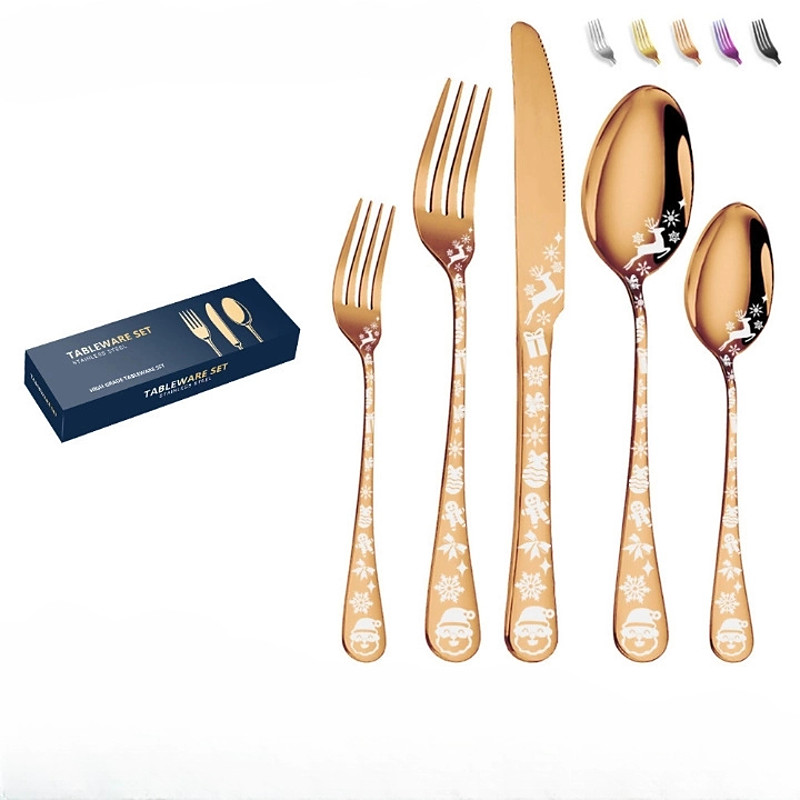 20/40 Piece Christmas Tableware Set for 8, Black Flatware set Service for 8,Unique Christmas Tree Snowflake Pattern DesignSatin Finish Cutlery for 8,Dishwasher Safe