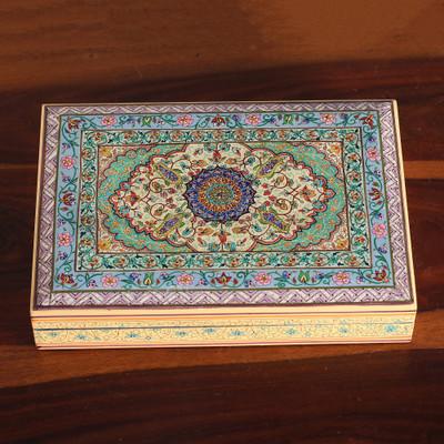 'Artisan-Made Painted Wood and Papier Mache Decorative Box'