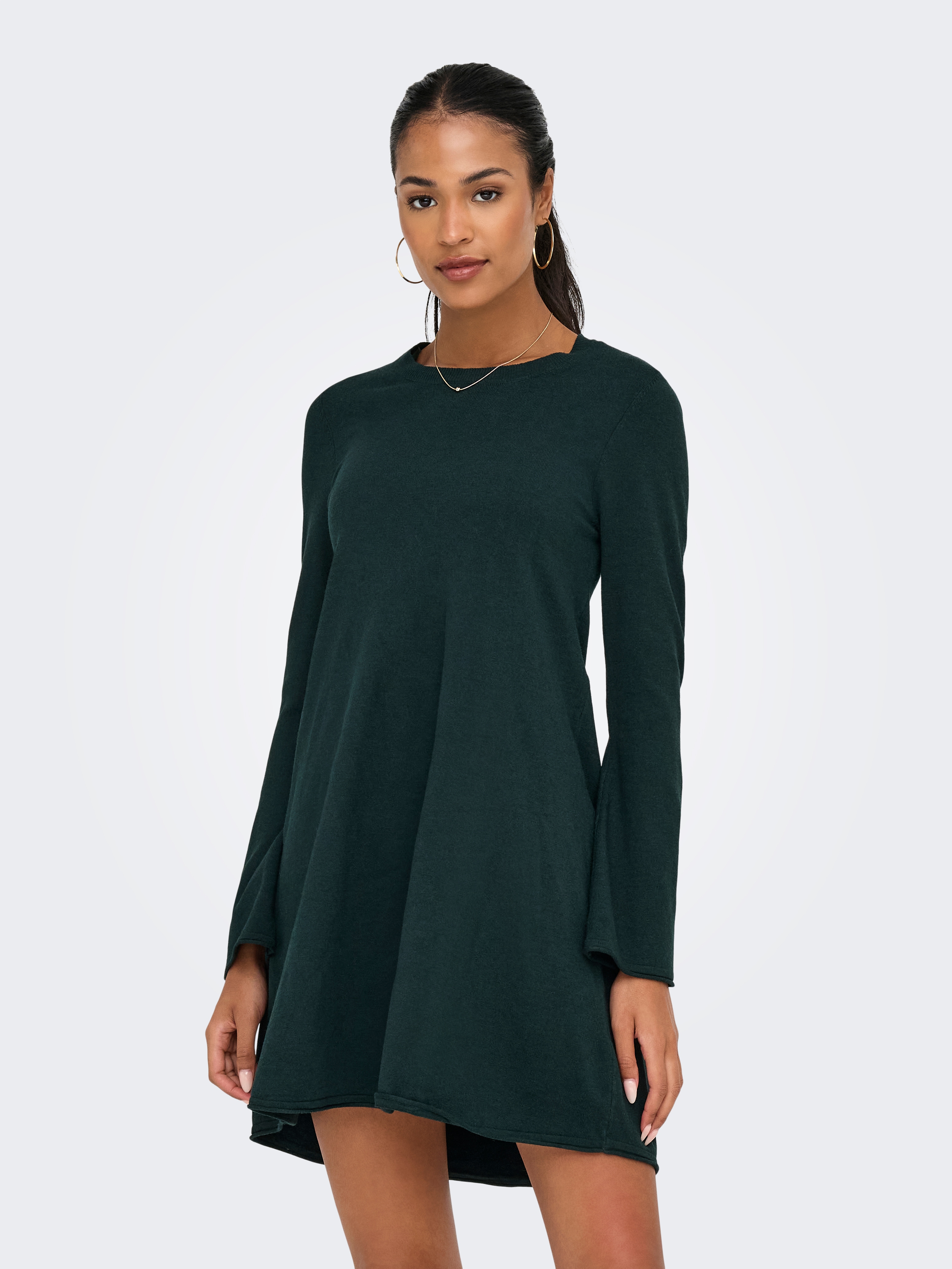 Midikleid ONLY "ONLAMALIO LIFE LS ONECK DRESS KNT", Damen, Gr. L, N-Gr, scarab, Obermaterial: 100% Polyester, unifarben, loose fit, Rundhals, Kleider, Sommerkleid Image