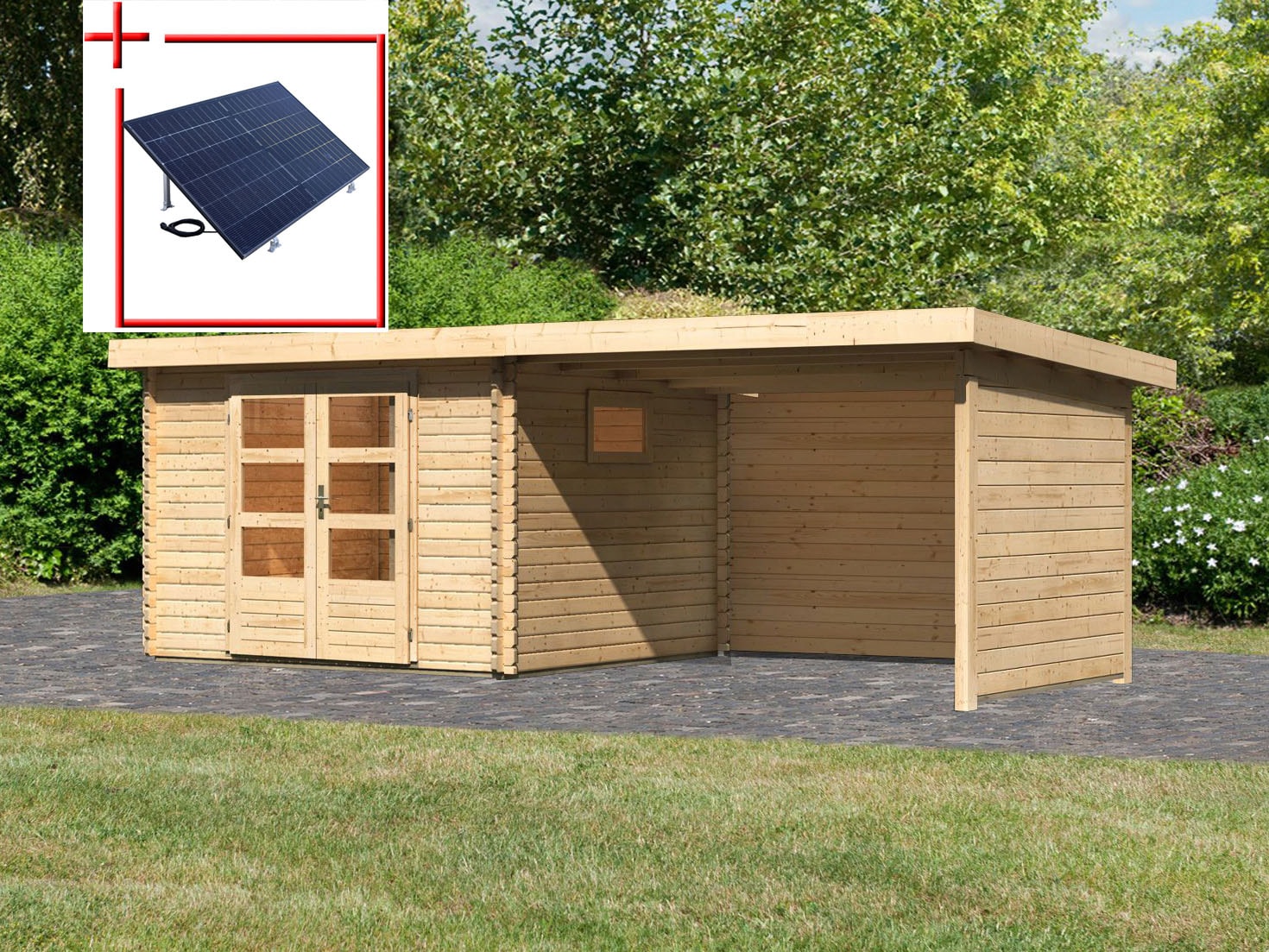 Gartenhaus WOODFEELING "Trittau 3", beige (naturbelassen), ohne Fußboden, Rückwand Seitenwand, ohne Dacheindeckung, Holz, Gartenhäuser, Gartenhaus, mit Anbaudach